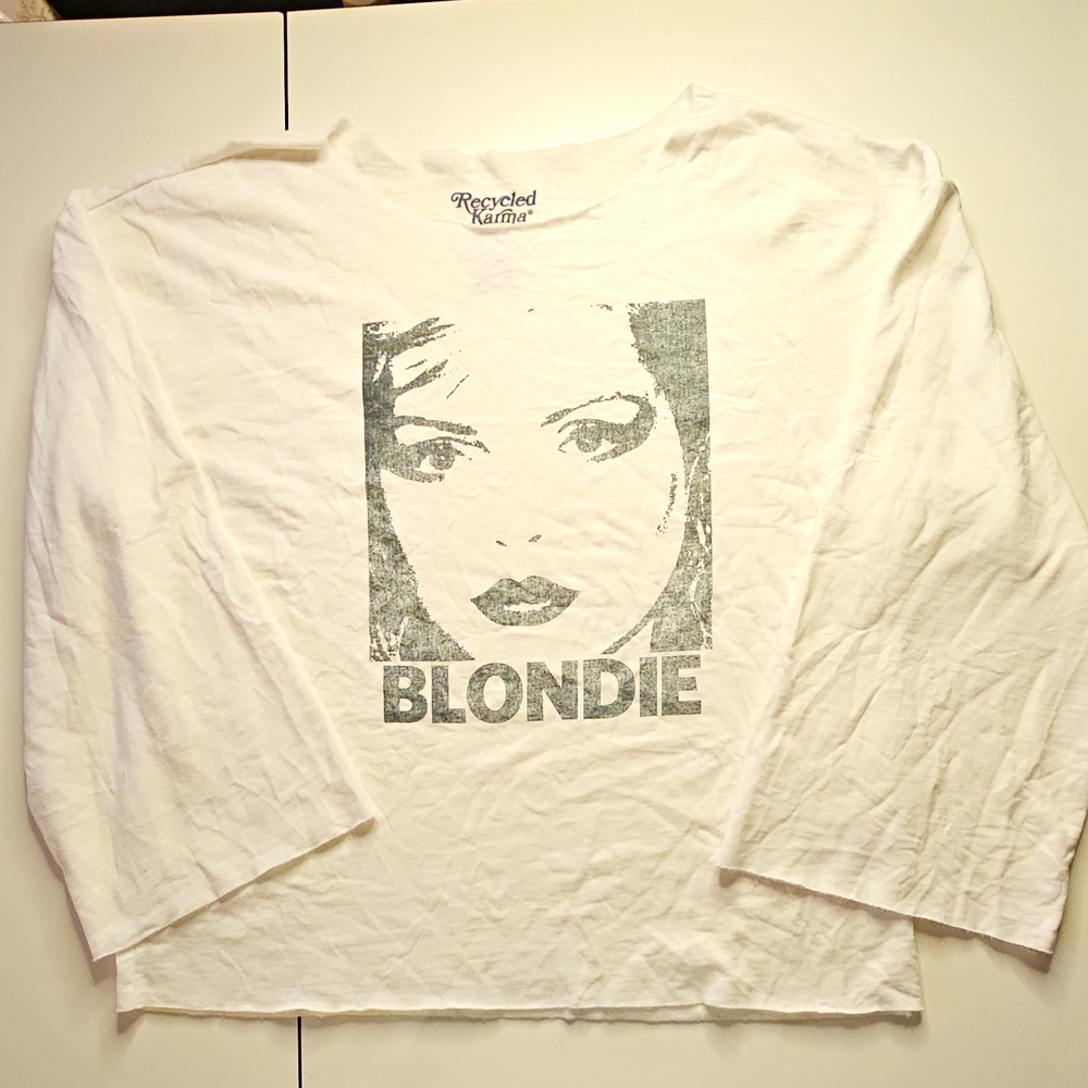 Recycled Karma Blondie Sweatshirt Womens L White Graphic Band Crewneck 2022
